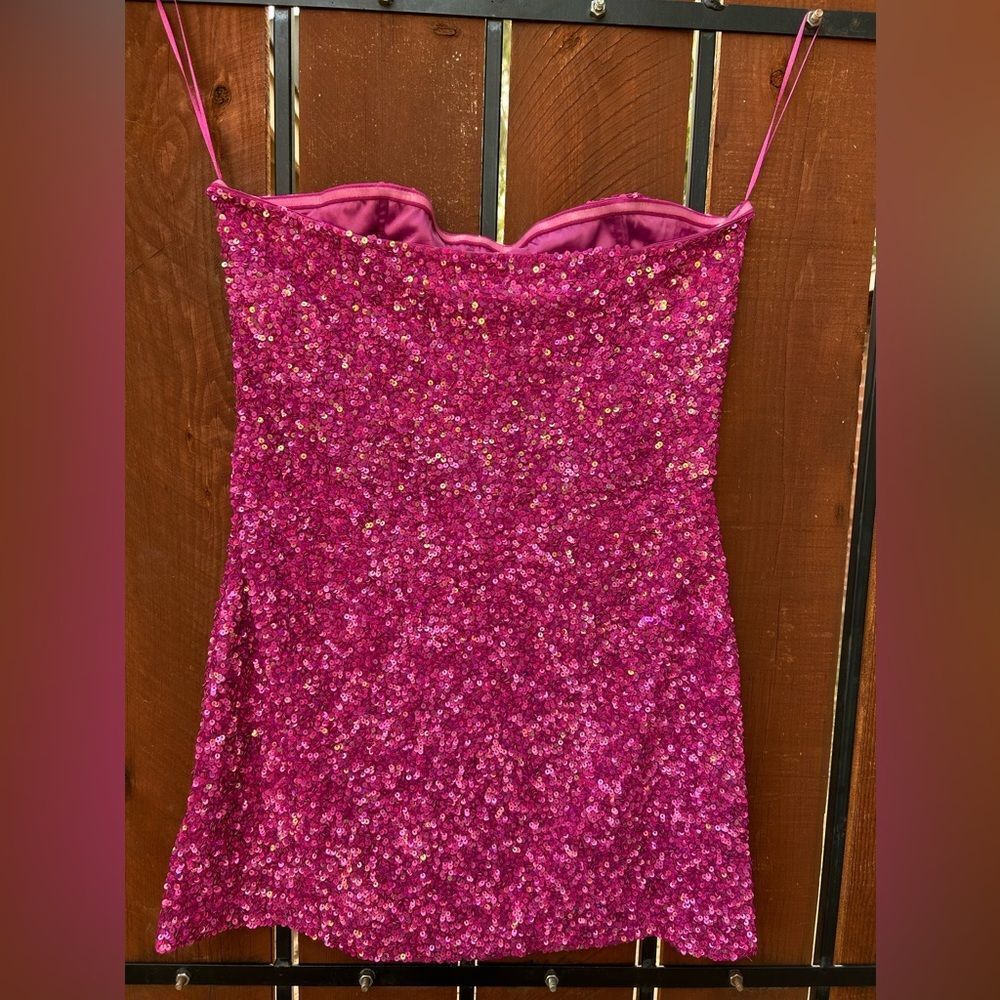 Retrofete Fuchsia Sequin Strapless Mini Dress - Picture 4 of 9